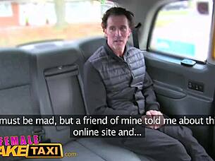 sexy horny tattooed driver in femalefaketaxi enjoys sticky facial 😈