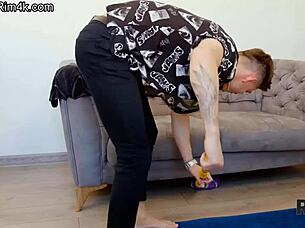 russian girl in red stockings enjoys threesome with friend