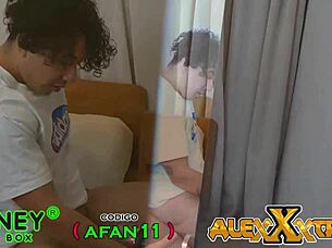 Spying on neighbor jerking with sex toy. Want to join? Shaved pussy ready.