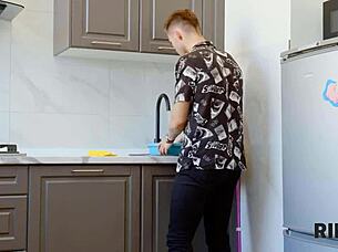 russian girl in red stockings enjoys threesome with friend