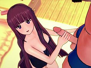 Fern is taking off her bikini to get fucked in this anime scene