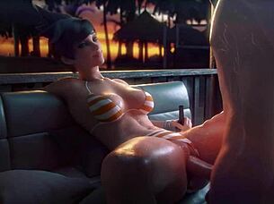 tracer asks 'want to ride my cock?' in hentai