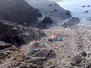 Exhibitionist Flashes Dick to Nudist Milf Who Sucks Him on Beach