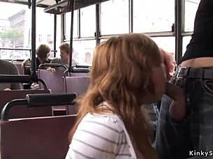 uhh, chestnut babe bangin on public bus, oops!
