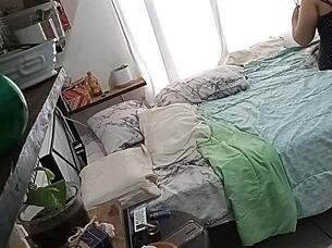curvy milf cleans her room secretly