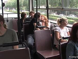 uhh, chestnut babe bangin on public bus, oops!