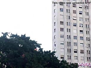 Latina Pornstar Manu Fox Boldly Masturbates and Shows Big Tits on Public Street