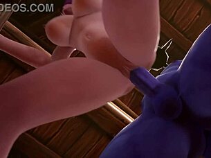 Blue man dominates elf in wild Warcraft parody.