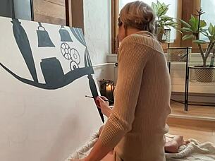 painting vibrant art in my cozy studio party