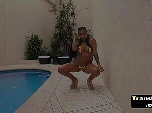 Group of kinky latina tgirls in bareback trio action