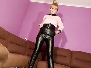 Femdom mistress forces loser to eat sperm during liquid lunch fetish session