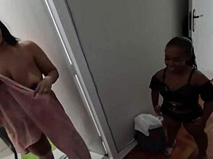 Skinny Latina blowjob backstage with swingers group