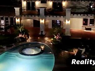 Pool party featuring horny hot redhead swingers