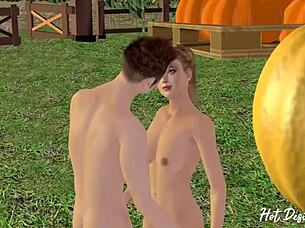 in the public park, she sucks cock and gets pussy creampied in cartoon sex