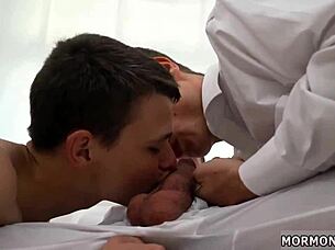 Young Gay Teen Receives First Blowjob From Elder Men