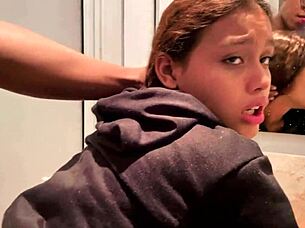 18-Year-Old Bent Over Naked in Bathroom Fucking Black Cock!