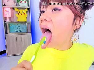 lila jordan brushes teeth with saliva spitting fetish