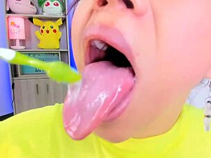 lila jordan brushes teeth with saliva spitting fetish