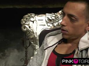 kiara the sexy shemale deepthroats with her enormous cock in heels and stockings