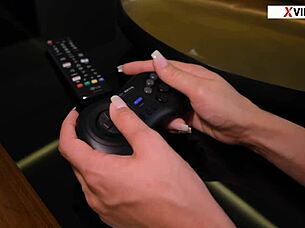 oops, step sis bent over gaming... got nailed!