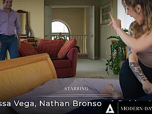 Vanessa Vega's sneaky threesome with blindfolded husband and lover