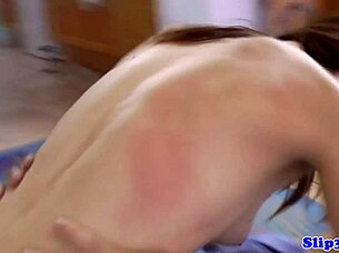 Young European babe chats with older gentleman in close-up