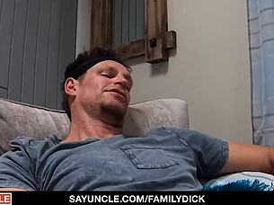 young stepson gives a sensual massage to his stepdad kendrick thomas james keresford, leading to intimate anal riding