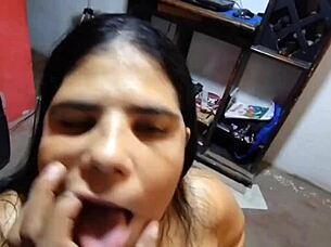 fucking her tits with dildo and spit
