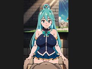 aqua creampies standing in konosuba game!