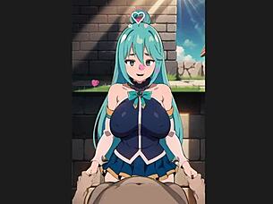 aqua creampies standing in konosuba game!