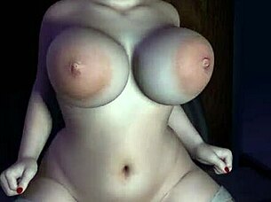 Plump Cougar Intensely Rides Dildo On Bed With Big Tits