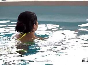 Black Man And Skinny Brunette Have Sex By Pool