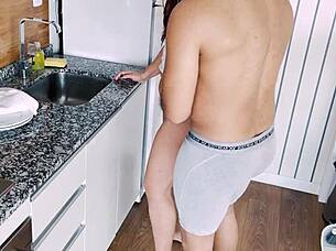 big ass latina milf dances seductively in the kitchen before getting passionately fucked by amateur lover