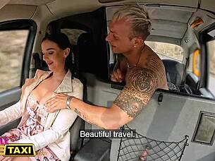 Fake taxi lady grabs big Italian cock, gets creampied doggy style.