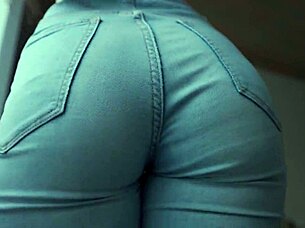 I tease you with my ass in tight jeans and panties up close.