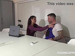 Maintenance Man Helps Cool Down the Horny Secretary with Handjob