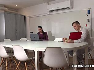 Maintenance Man Helps Cool Down the Horny Secretary with Handjob