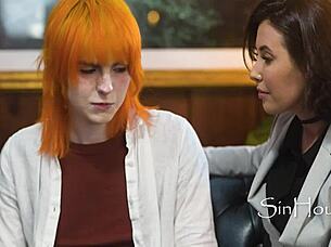 Confused ginger tranny fucks doctor in therapy.