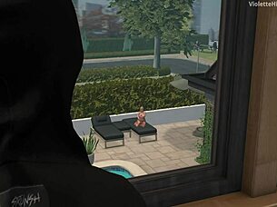 my neighbor's bimbo stepmom masturbating at pool in roleplay