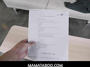 Hey, check out this busty brunette stepmom giving blowjobs and riding her stepson hard