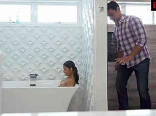 Emily enjoys playful moments with stepdad at home.