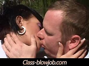 Sexy Shorthair Brunette Carmen Blowing His Nice Cock Hard