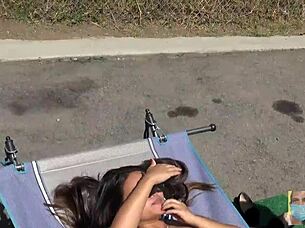 Erotic goddess gets outdoor massage