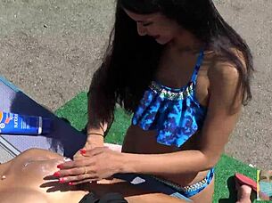 Erotic goddess gets outdoor massage