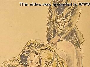 Vintage hentai drawings feature anime characters in erotic cartoon poses from retro comics