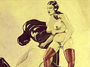 Vintage hentai drawings feature anime characters in erotic cartoon poses from retro comics