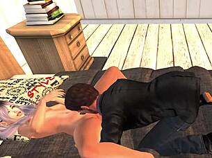 Theresa's heart pounds during her first anal experience in cartoon sex, building to an intense cumshot.