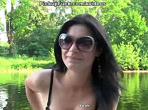 Amateur black beauty gets hardcore public sex in the woods for money