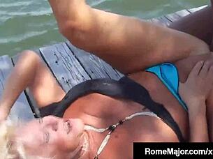 Big black cock cums hard in granny Mandie Mcgraw's mouth lakeside