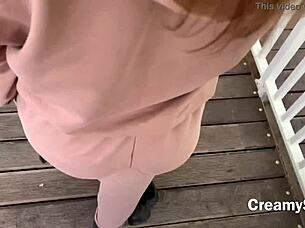 Swallow hot cum in risky public sex on ferris wheel, bent over with big tits.